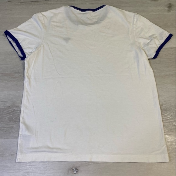 Guess White/Navy Ringer Retro Embroidered Logo T-Shirt, size L - Picture 2 of 10